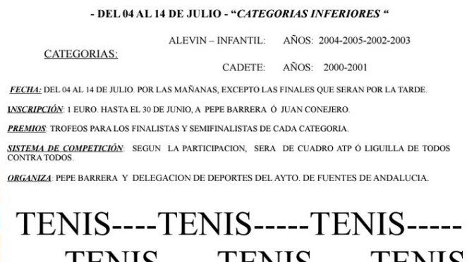 XIº Torneo Individual de Tenis (categorías inferiores) ¡INSCRÍBETE!